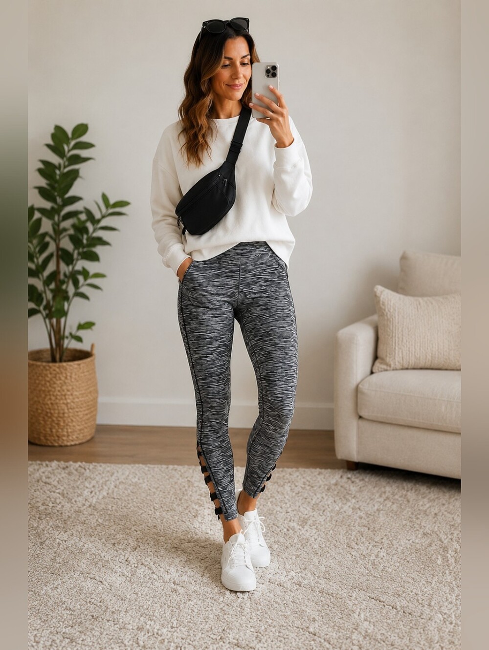 NEW Zella Women's Strappy Gray Watercolor Leggings